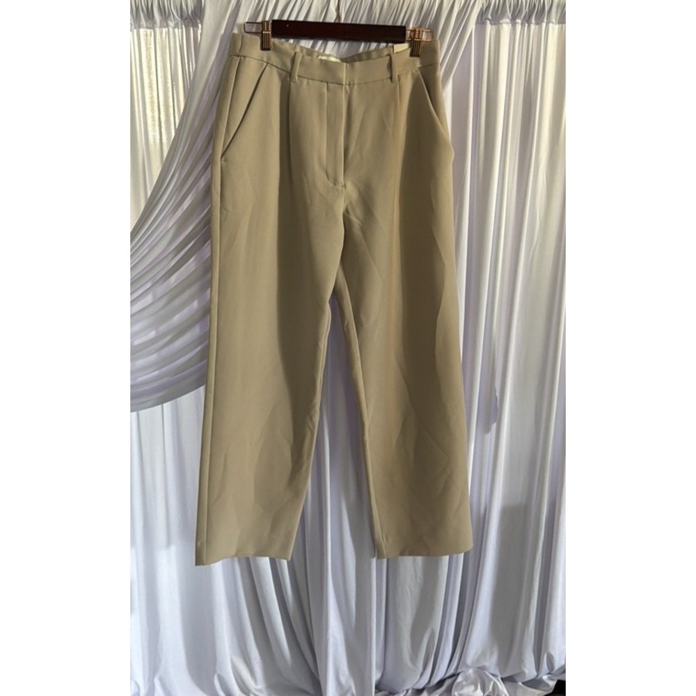 Abercrombie & Fitch Beige High-Rise Wide-Leg Tailored Trousers